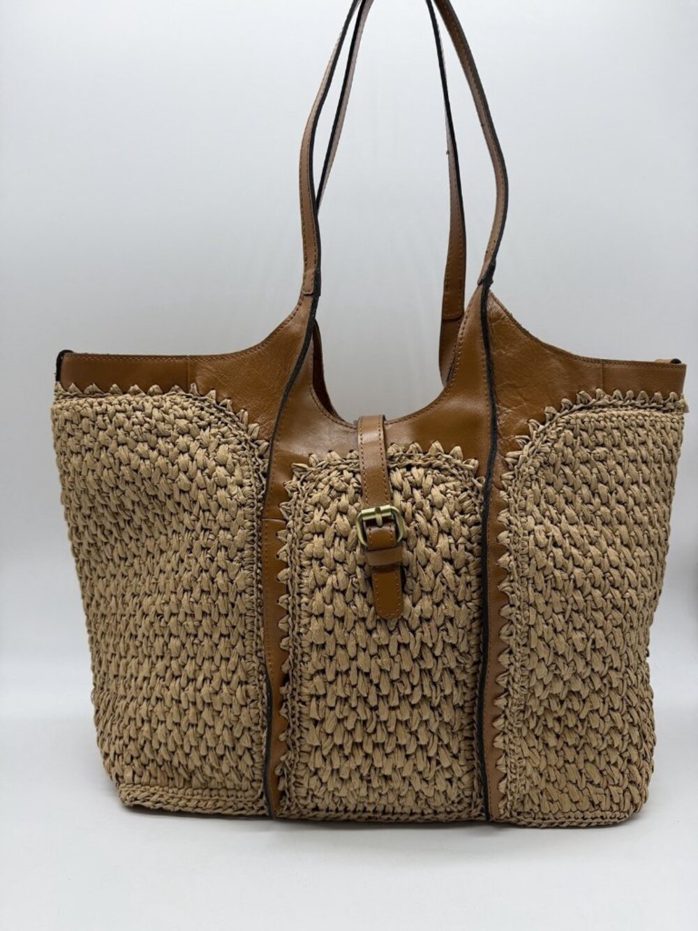 PATRICIA NASH Santorini woven straw & leather trim women's medium tote -Natural - Picture 7 of 13